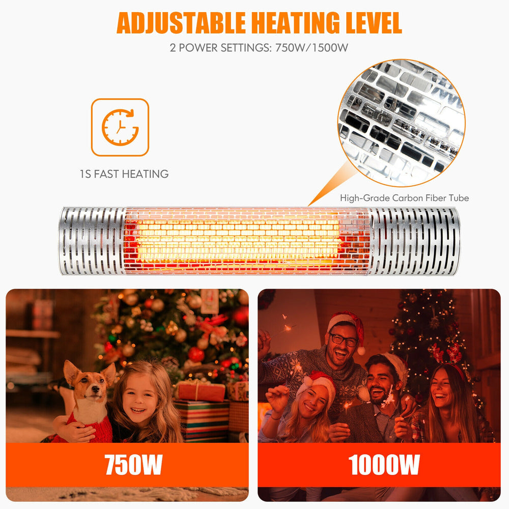 Indoor and outdoor electric heater with 1500W power, featuring high-grade carbon fiber tube and 9H timer for.
