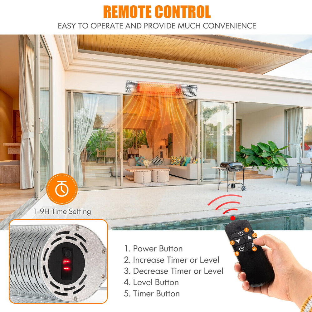 Remote control for the 1500W electric heater, featuring power settings and a 9H timer for convenient operation.