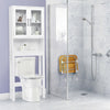 Over the toilet storage cabinet in pure white with tempered glass doors, ideal for organizing bathroom essentials.