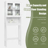 Over the toilet storage cabinet in white with tempered glass doors, offering ample storage and modern design for.