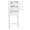 Over the toilet storage cabinet in white with open center shelf and adjustable upper cabinet for versatile bathroom.
