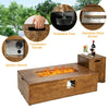 Outdoor propane fire pit table set with classic wood finish, 50,000 BTU burner, and convenient tank holder for backyard.