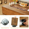 Outdoor propane fire pit table set with classic wood finish, includes tank holder and lava rocks for cozy gatherings.