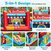5-in-1 Ice Cream inflatable bounce house featuring a slide, ball pit, basketball hoop, and ring-toss game for kids' fun.