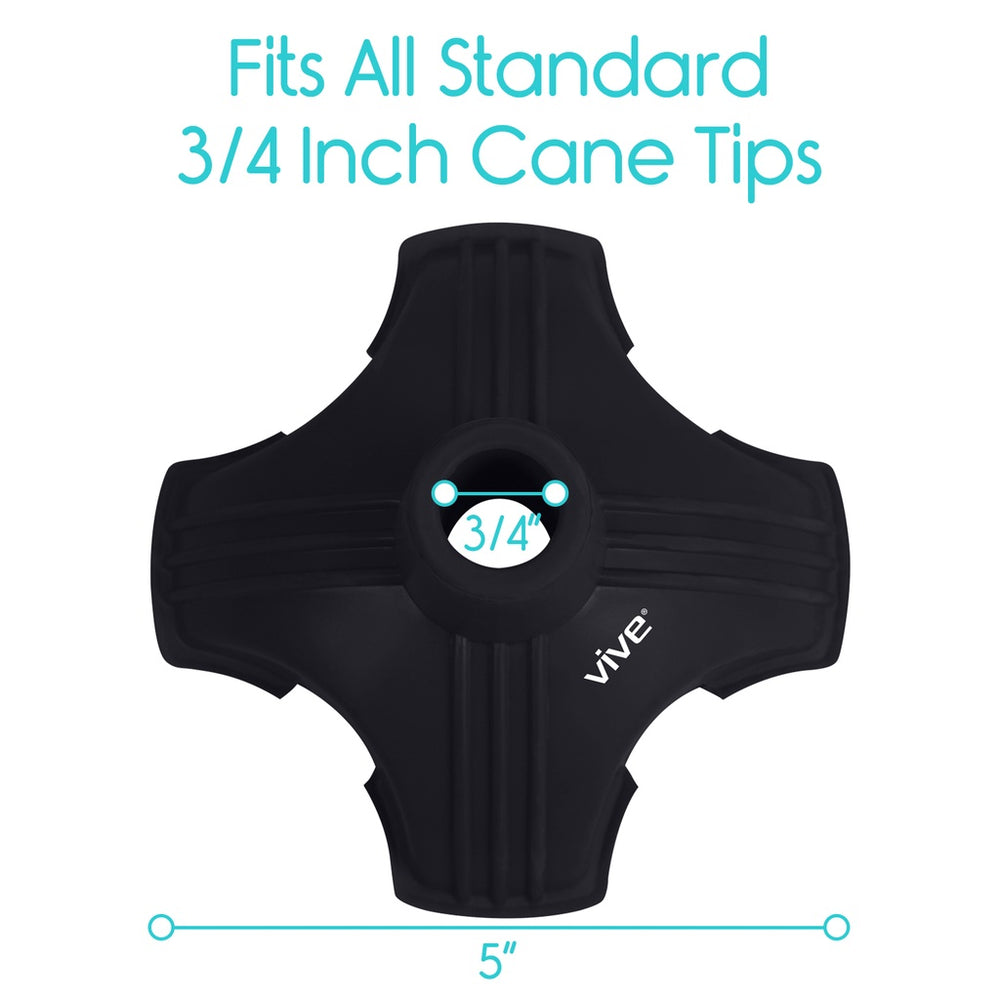Vive Health Standing Cane Tip - Quad Rubber Replacement Foot Pad for Walking Canes New