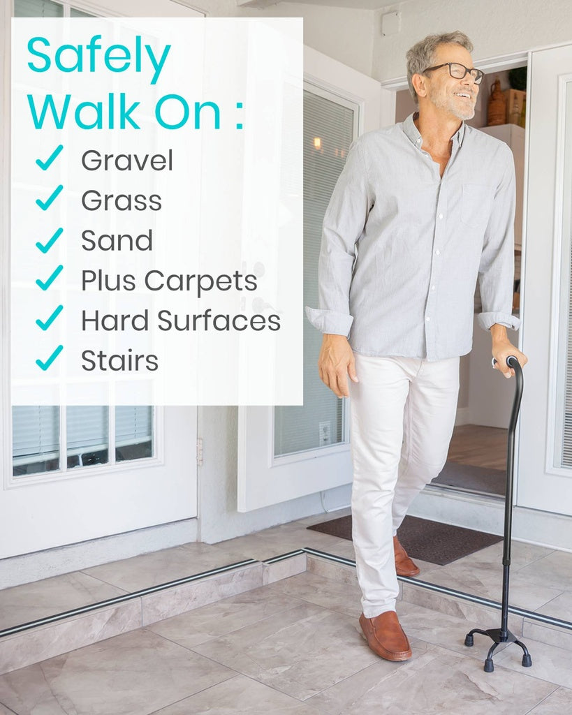 Vive Health Quad Cane for Men and Women Lightweight Adjustable Staff New