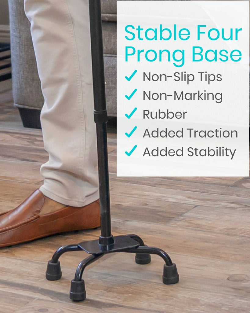 Vive Health Quad Cane for Men and Women Lightweight Adjustable Staff New