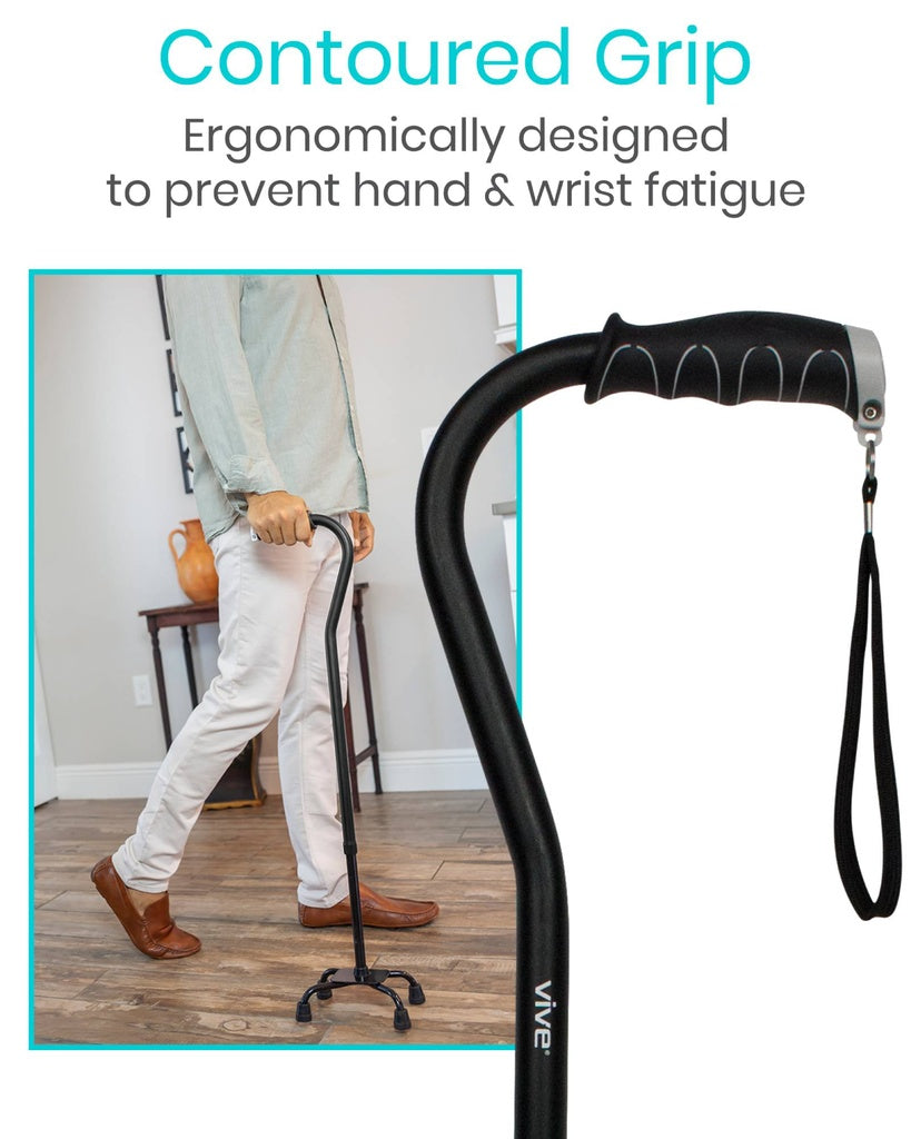 Vive Health Quad Cane for Men and Women Lightweight Adjustable Staff New