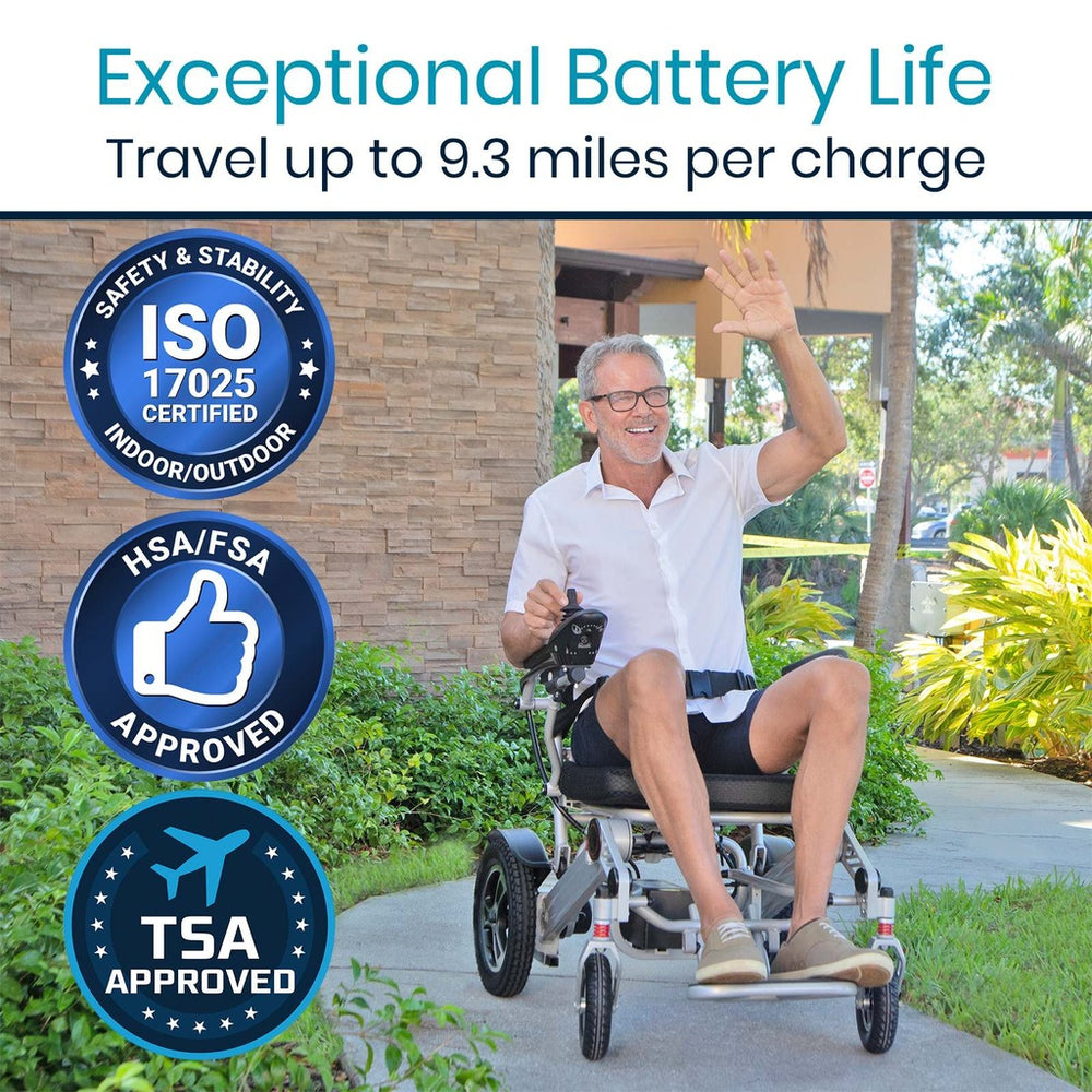 Vive Health MOB1029L Power Wheelchair Foldable 265 lbs. Capacity 24V Li-Ion Battery 3.7 MPH 9.3 Miles TSA Approved New