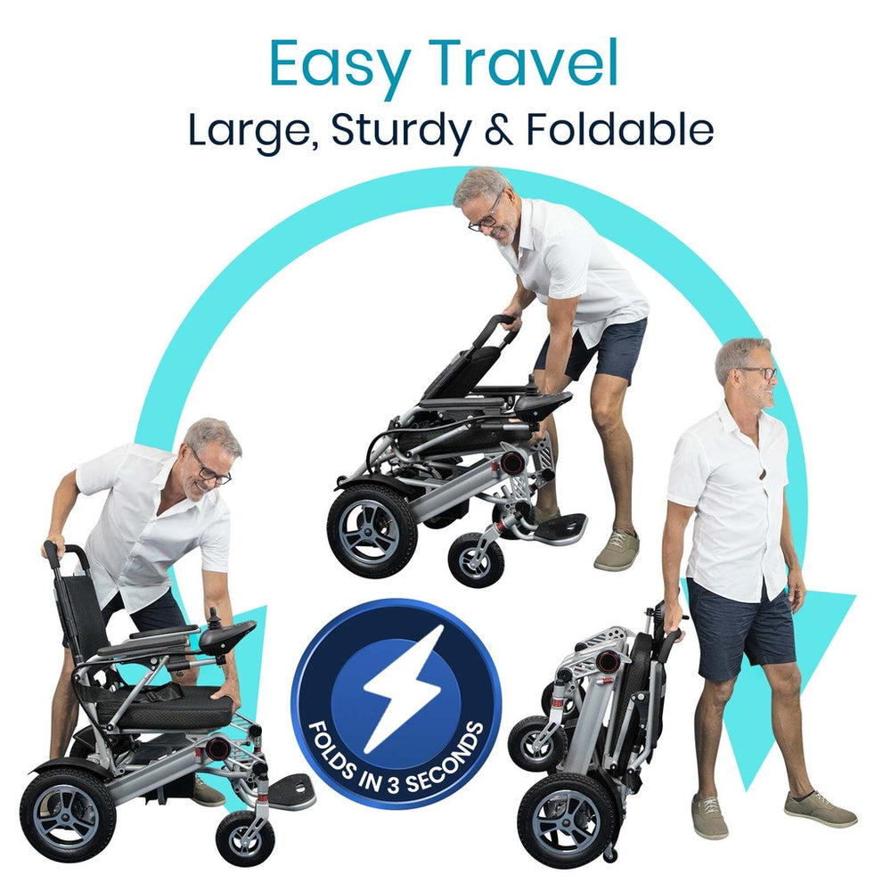 Vive Health MOB1029L Power Wheelchair Foldable 265 lbs. Capacity 24V Li-Ion Battery 3.7 MPH 9.3 Miles TSA Approved New