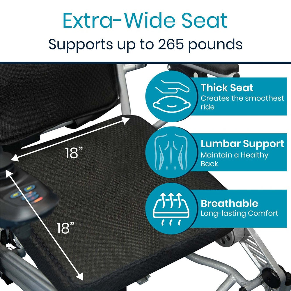 Vive Health MOB1029L Power Wheelchair Foldable 265 lbs. Capacity 24V Li-Ion Battery 3.7 MPH 9.3 Miles TSA Approved New