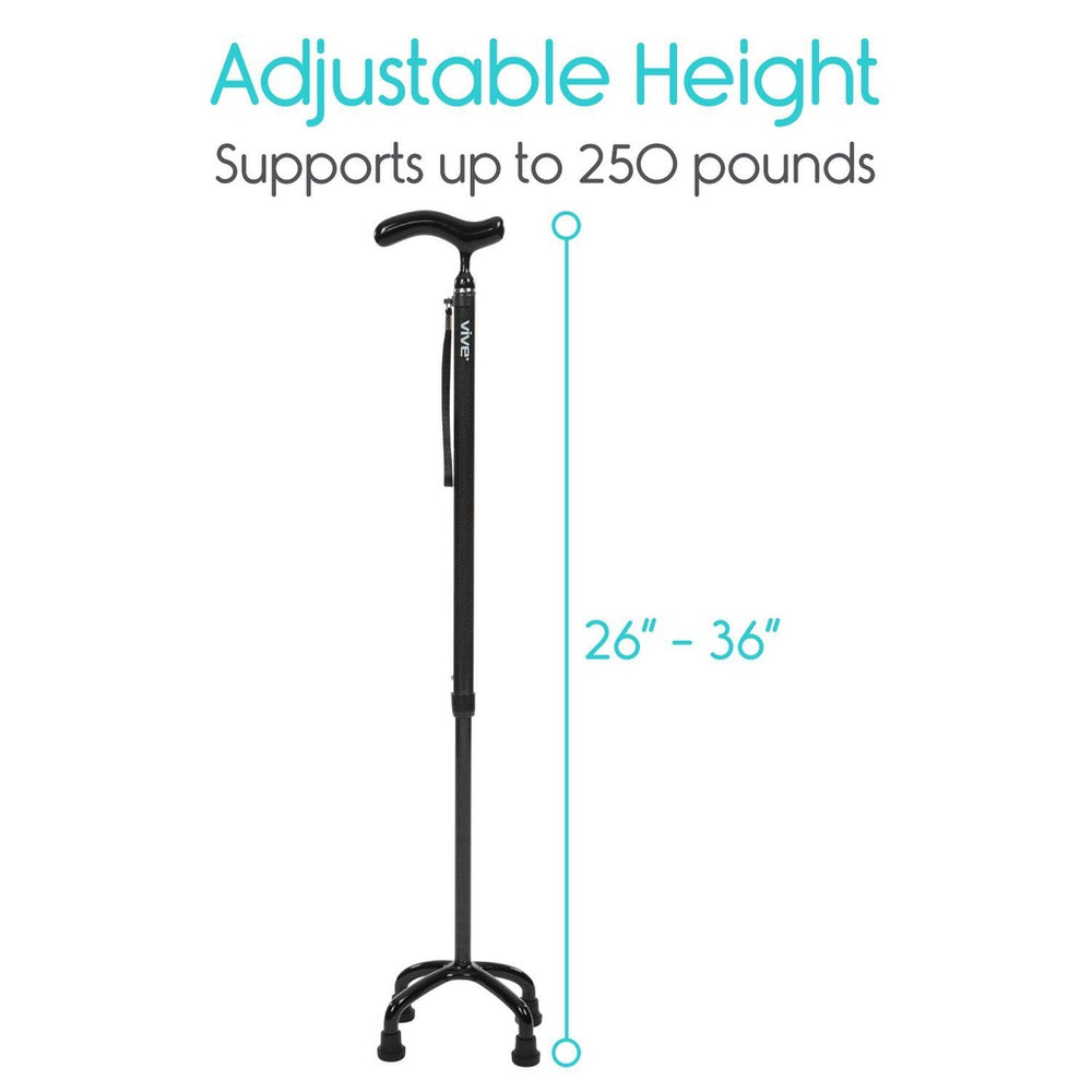 Vive Health Carbon Fiber Quad Cane Lightweight Adjustable Staff New