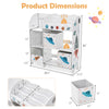 Kids toy and book organizer dimensions display, featuring 5 compartments and 2 cloth drawers for versatile storage.