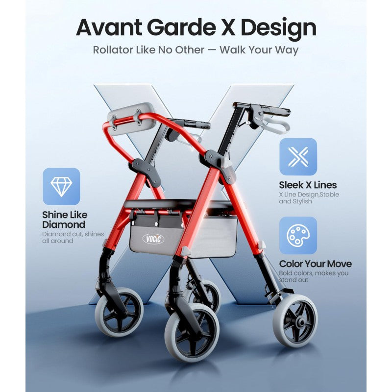 Vocic Z11 X-Way Rollator Walker Lightweight Foldable 380 lb Capacity New