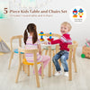 5-piece kids wooden table and chair set with curved back, includes toy bricks, perfect for playroom or kindergarten use.
