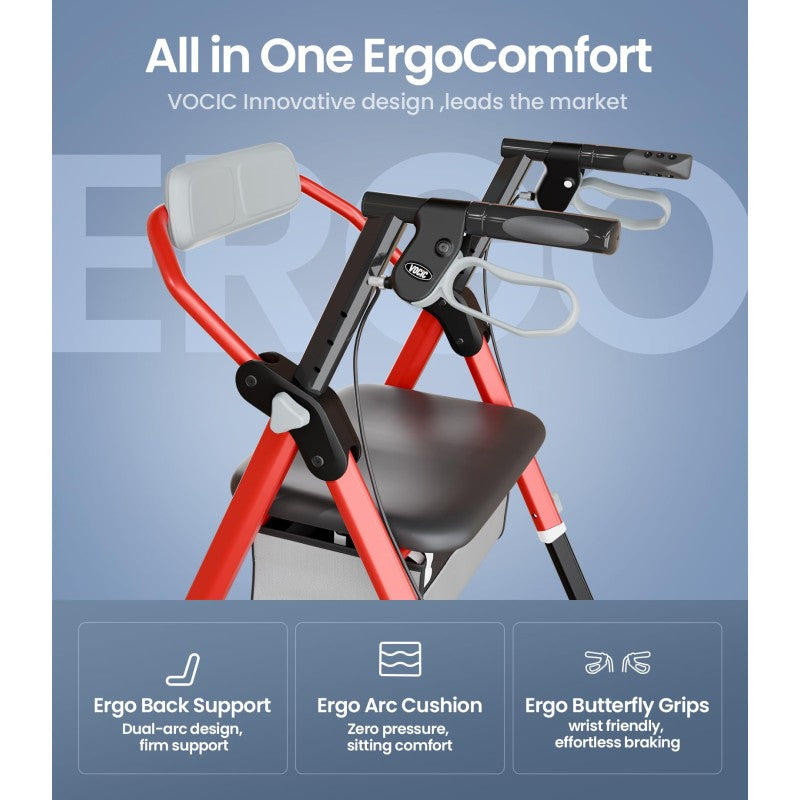 Vocic Z11 X-Way Rollator Walker Lightweight Foldable 380 lb Capacity New