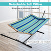 Foldable patio hammock with detachable pillow, made of durable polyester fabric and curved beech wood, perfect for.