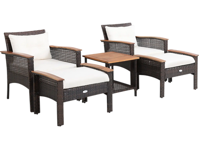 Costway 5-Piece Patio Rattan Furniture Set w/ Acacia Wood Table 62304897 New