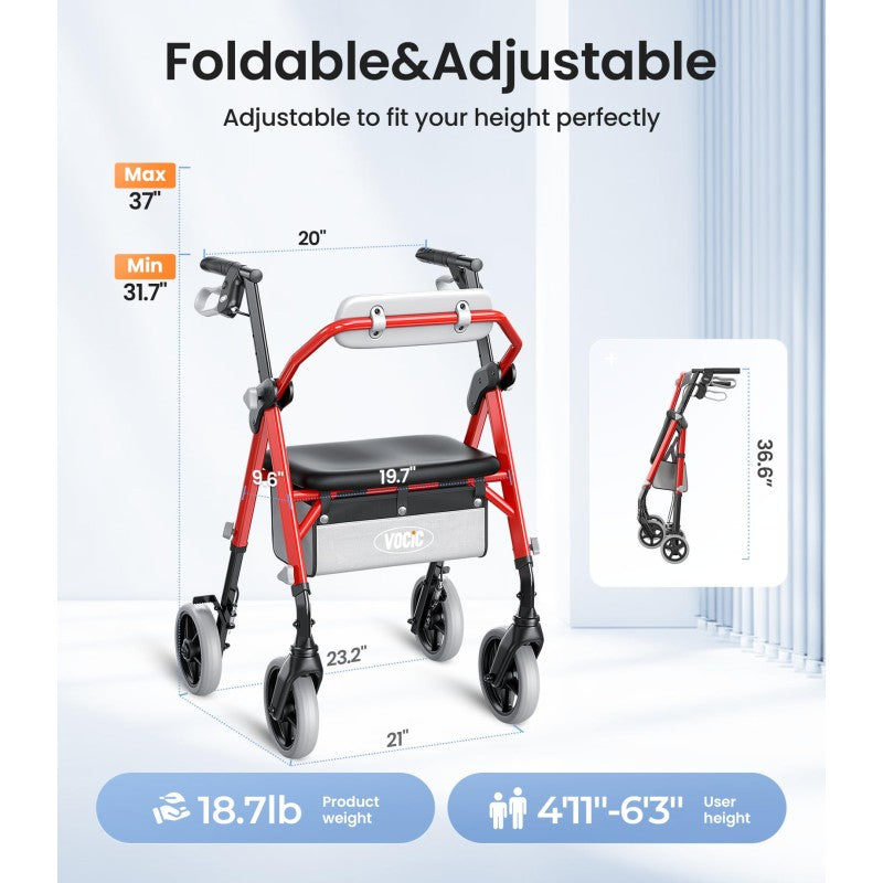 Vocic Z11 X-Way Rollator Walker Lightweight Foldable 380 lb Capacity New