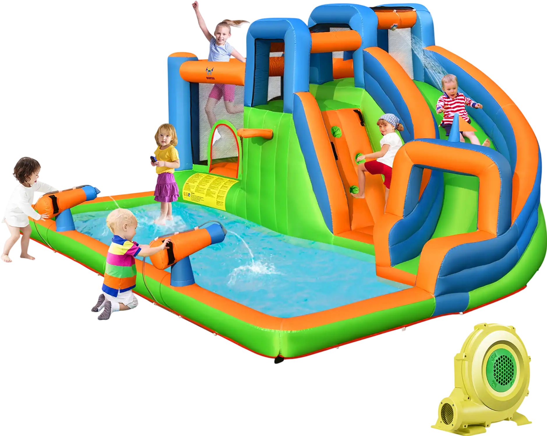 Costway 7-in-1 Inflatable Giant Water Park Bouncer Dual Climbing Walls 735W Blower 34625810 New