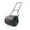 Lawn roller with U-shaped handle, 20" diameter, 50" height, ideal for flattening uneven ground in gardens.