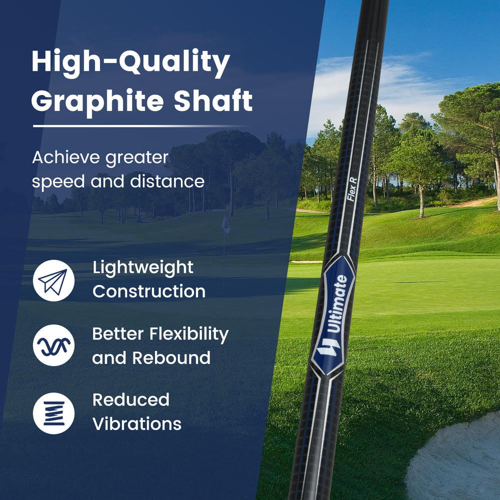 Lightweight graphite shaft of the 10.5° driver golf club, designed for better flexibility and reduced vibrations.