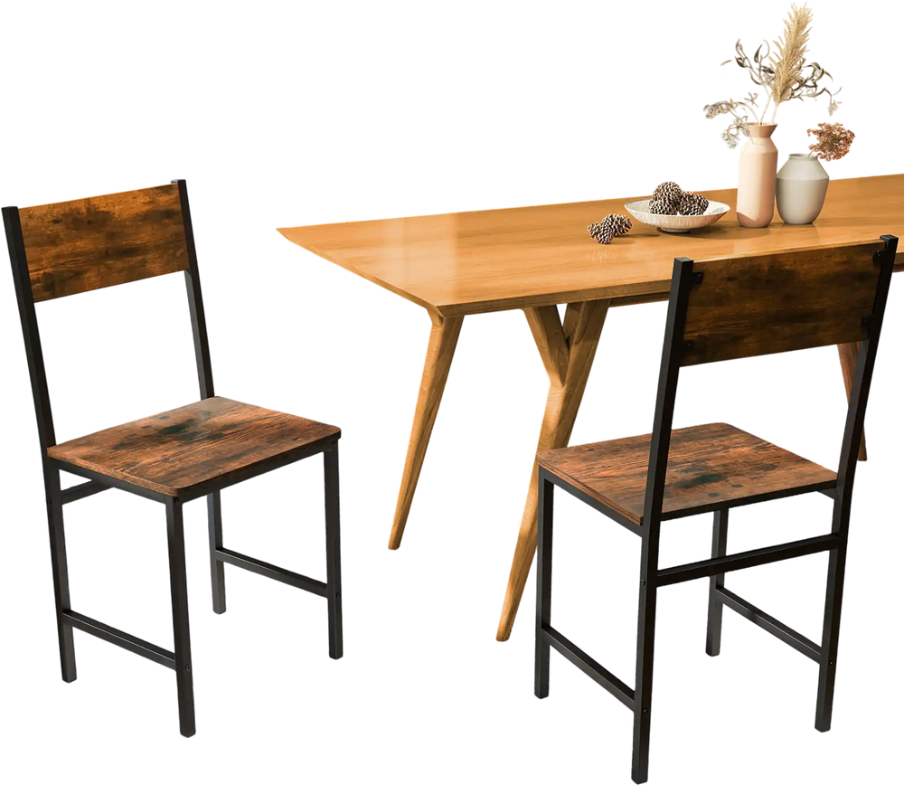 Rustic brown industrial kitchen side chairs set of 2 with metal legs, featuring a supportive slanted backrest for.