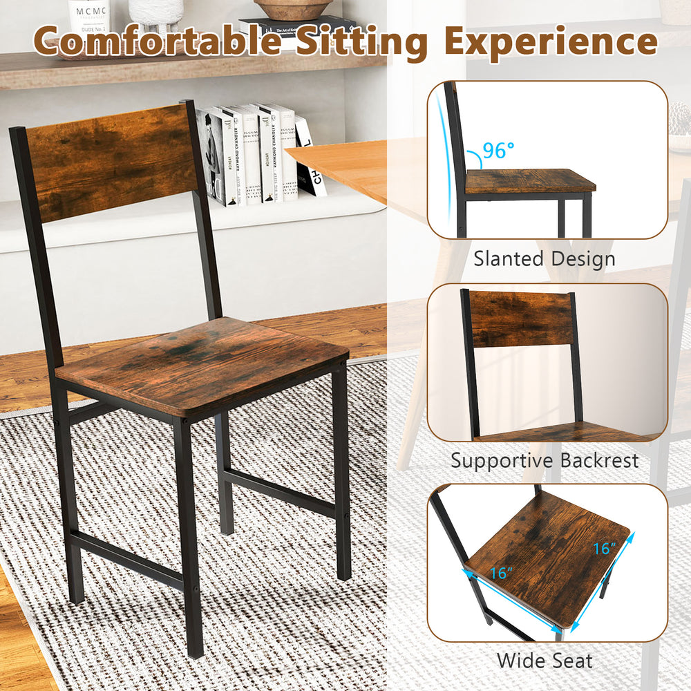 Rustic brown industrial kitchen side chair with slanted backrest and wide seat, ideal for dining comfort and stability.