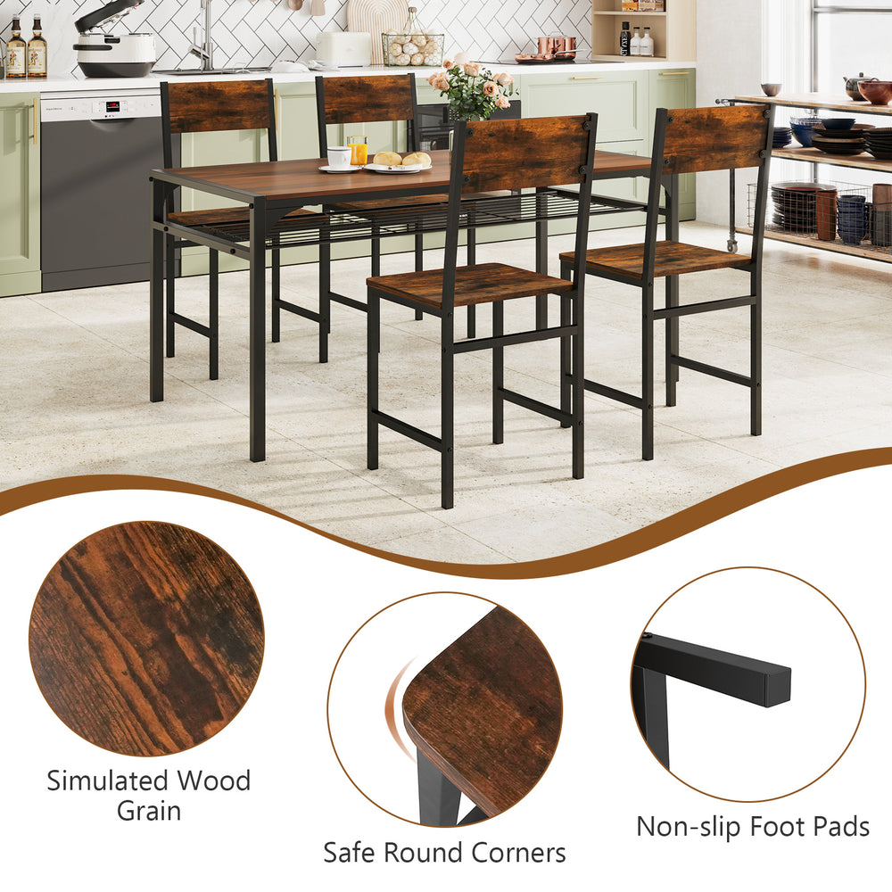 Rustic brown industrial kitchen side chairs set of 2 with metal legs and slanted backrest for healthy posture.
