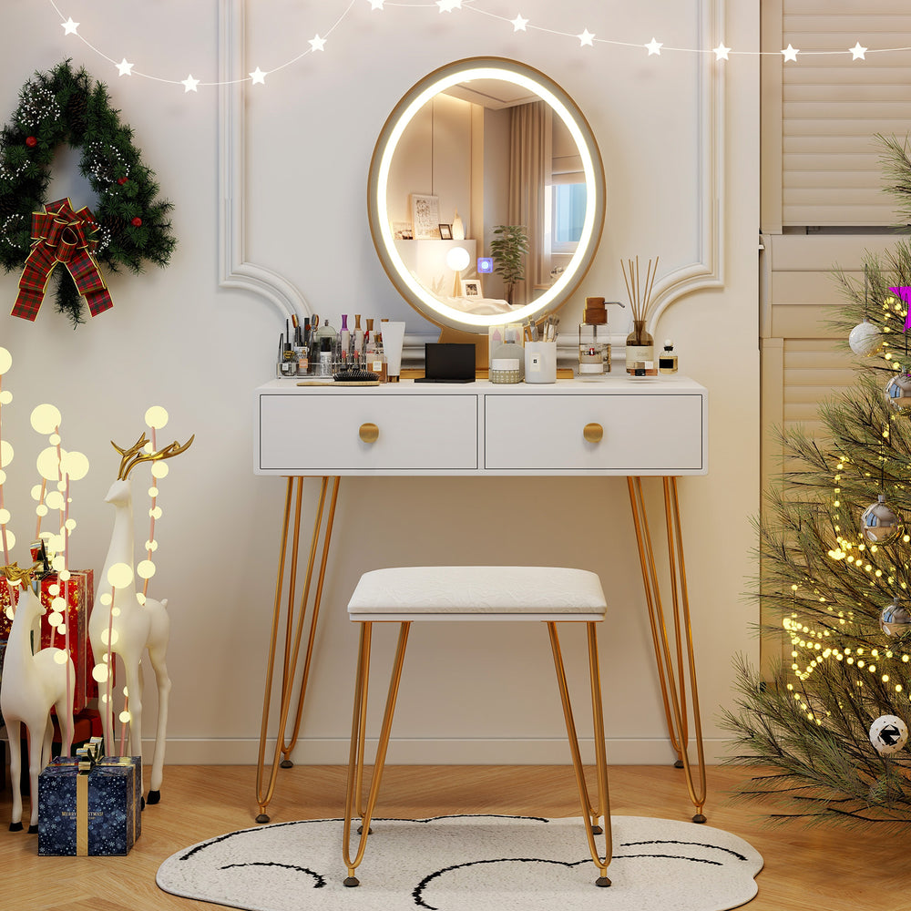 Industrial Makeup Dressing Table with 3 Lighting Modes-White - Gallery View 1 of 10