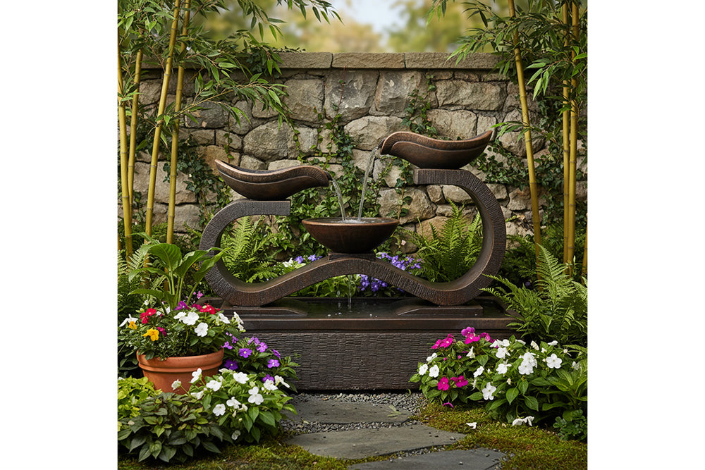Exaco Infinity Outdoor Water Fountain 33" Tall with LED New