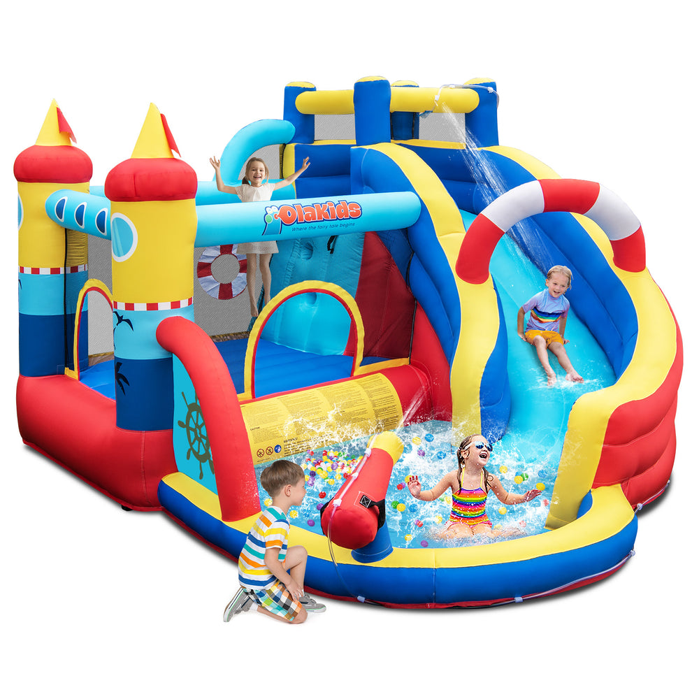 Colorful inflatable bounce castle with slide and climbing wall, made of premium Oxford cloth, ideal for kids' outdoor.
