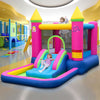 Inflatable bounce house with slide and ball pit, featuring a cute princess castle design for kids aged 3-12 years.