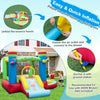 Music-themed inflatable bounce house with slide, basketball hoop, and ball pit for outdoor fun and active play.