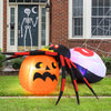 Inflatable spider with pumpkin and rotating light, 4.9 x 4.6 feet, perfect for Halloween backyard decoration.