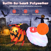 Inflatable spider with pumpkin, featuring colorful rotating lights, made of durable polyester for outdoor Halloween.