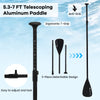 Telescoping aluminum paddle with ergonomic T-grip, adjustable from 5.3-7 FT, designed for easy storage and use.
