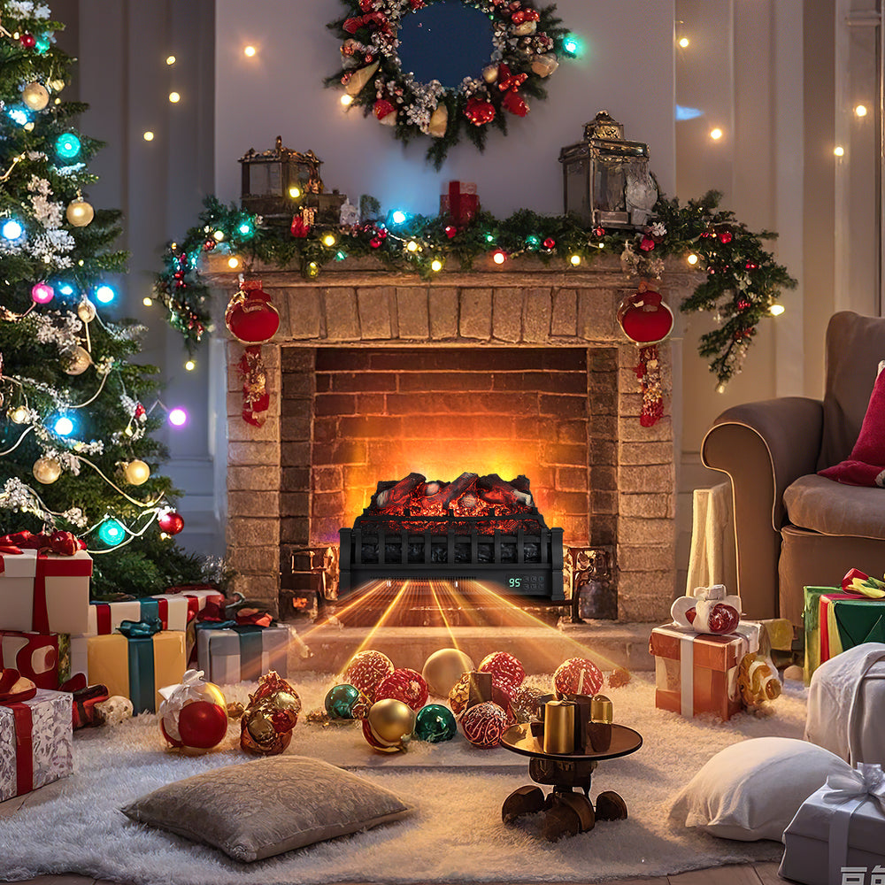 Infrared quartz electric fireplace with 3D flame colors, overheat protection, and cozy holiday ambiance for winter.