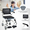 4-in-1 bedside commode wheelchair with detachable bucket, adjustable height, ergonomic armrests, and waterproof PVC.