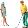 Junior #7 iron for kids with fiberglass shaft, blue headcover, ideal for ages 8-14, enhancing spin and control.