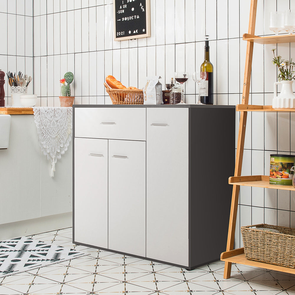 Buffet sideboard storage cabinet with spacious top, pull-out drawer, and adjustable shelf for versatile kitchen.