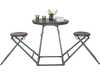 Round dining table set with 2 foldable stools in gray, made of MDF and steel, perfect for small spaces.