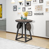 Round dining table set with two foldable stools in gray, made of MDF and steel, ideal for small spaces.