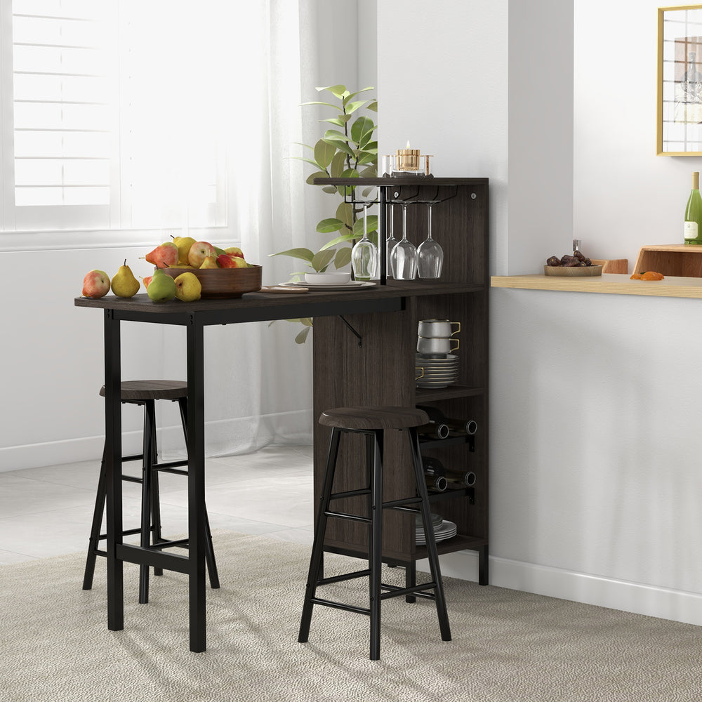 3 Piece Bar Table and Chairs Set with 6-Bottle Wine Rack-Brown - Gallery View 1 of 12