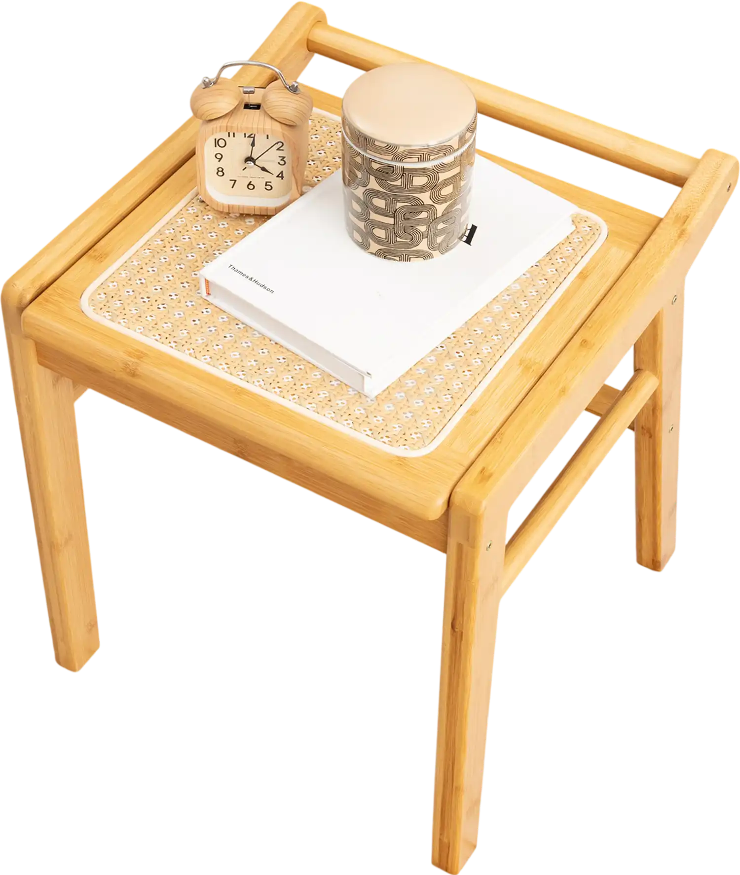 Costway Bamboo Vanity Stool Rattan Top Natural 72396185 New