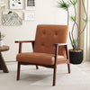 Mid Century Modern Accent Chair with Solid Rubber Wood Frame and Leather Cover-Brown - Gallery View 1 of 10