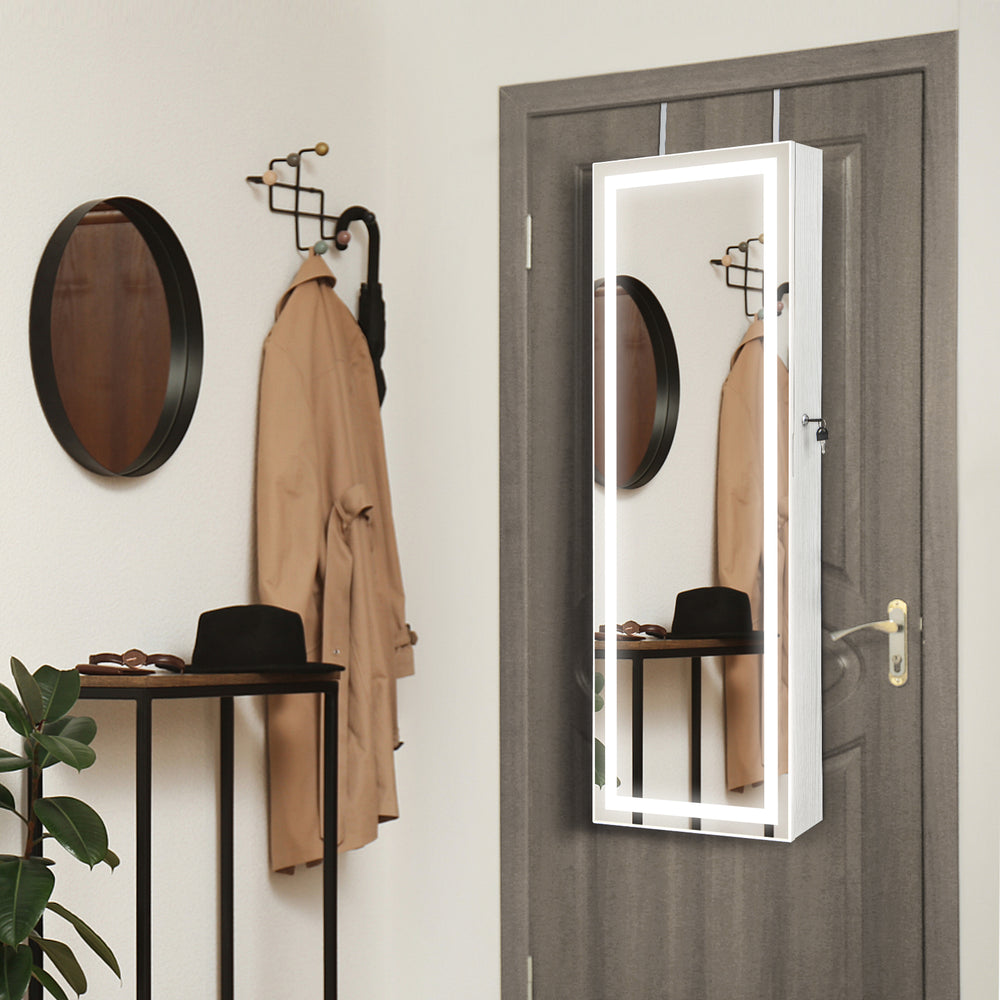 Mirrored Jewelry Armoire with Full Length Mirror and 2 Internal LED Lights-White - Gallery View 1 of 10