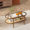 2-Tier Coffee Table with Tempered Glass Tabletop and Acacia Wood Frame-Brown - Gallery View 1 of 10