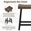 24-inch solid wood saddle-seat bar stool with curved surface and footrests for comfort in home or cafe settings.