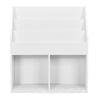 White kids wooden bookshelf with 3 upper tiers and 2 lower open shelves for toy and book organization. Ideal for.